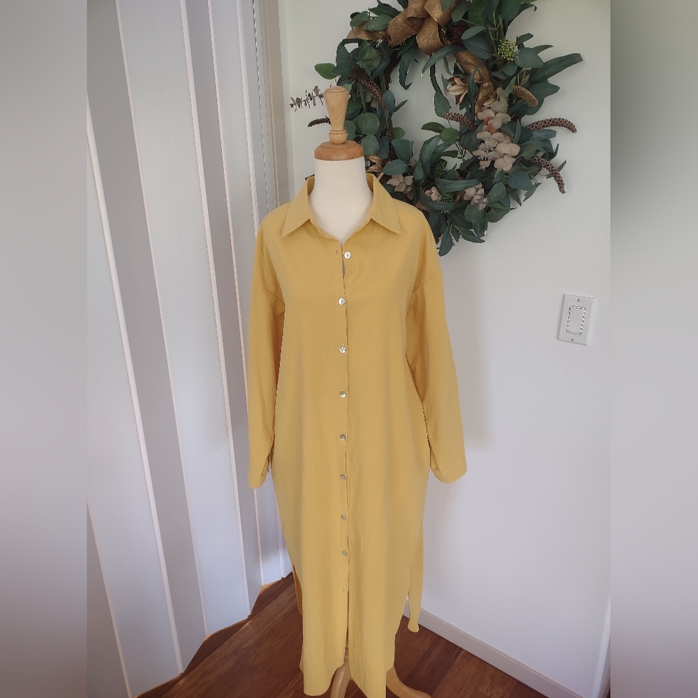 Oversized Long Button Down Maxi Shirt Dress Mother of Pearl Buttons